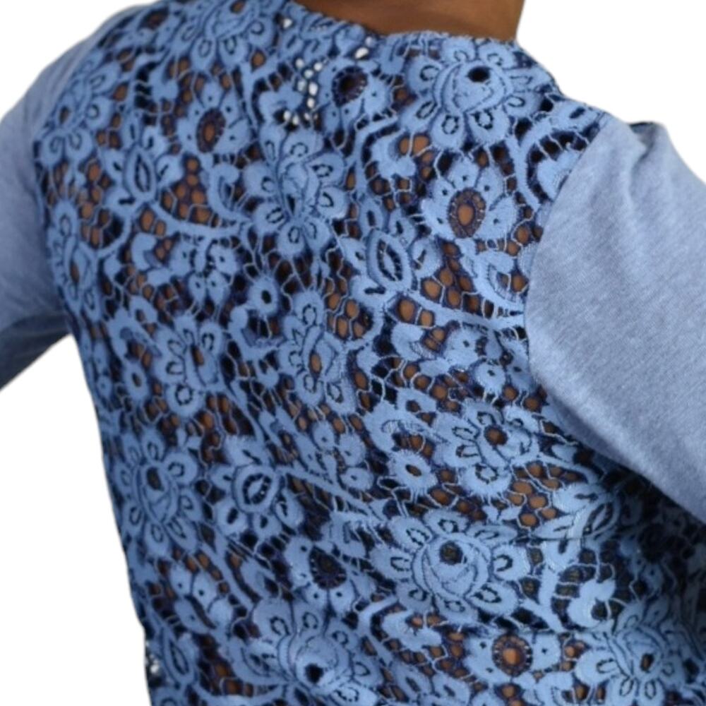 Sundance Ariadna Top Blue Lace Knit Sweater Scallop Hem Long Sleeves Size XS - Picture 5 of 14